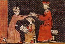 Cerimônia de vassalagem durante o feudalismo