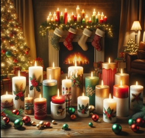 Imagem mostrando velas de natal próximas a uma árvore de natal