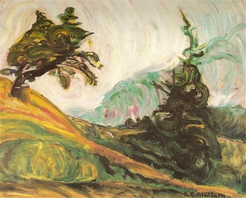A Ventania Pintura mostrando duas árvores numa ventania
